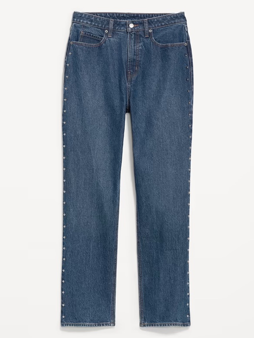 NWT Old Navy Extra High-Waisted Studded Straight Jeans in Studded Medium Wash - Picture 3 of 11